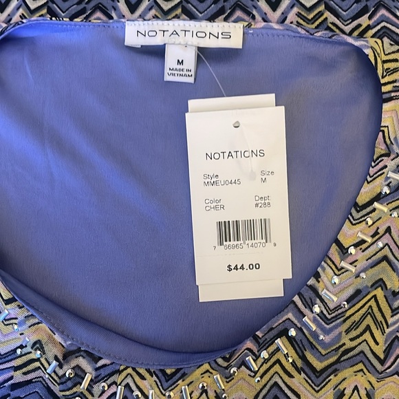 🚨New NOTATIONS Top Women's Chevron Print Scoop Neck Studded 3/4 Sleeves - Picture 5 of 5